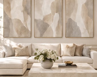 Neutrale abstracte wanddecoratieset van 3 stuks, beige taupekleurige galerijprints, minimalistische organische abstracte kunst, moderne neutrale decoratie, digitale download