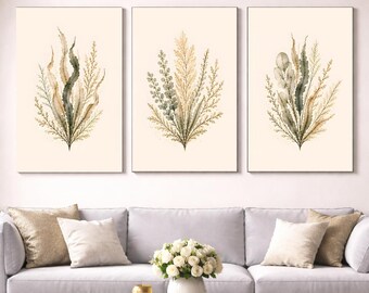 Wandbild-Set mit Seetangmotiven, 3-teilig, Küsten-Wandkunst, Maritime Wanddekoration, Botanische Meereskunst, Strandhaus-Kunst, Digitaler Download