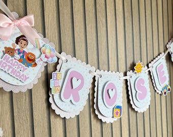 Personalisierte Geburtstagsgirlande für Frau Rachel | Girlande mit individuellem Namen und Foto, Dekoration für Kleinkinderpartys