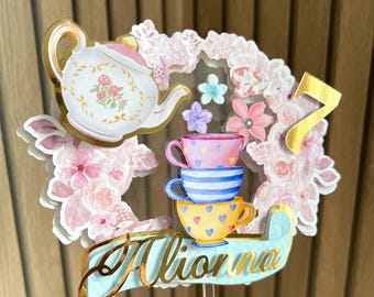 Personalisierte Blumen Tee-Party-Kuchendeckel | Alice im Wunderland Dekoration