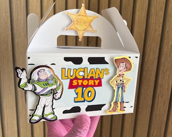 Caja personalizada de Toy Story con forma de Gable Box / Bolsa de regalo para fiestas de Woody, Buzz y Pizza Planet