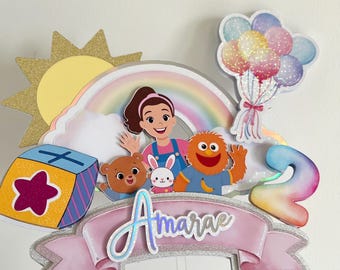 Adorno personalizado para tarta de cumpleaños de la Sra. Rachel / Decoración personalizada para fiesta de cumpleaños / Decoración holográfica arcoíris