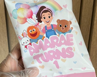 Geburtstagsgeschenktüte „Frau Rachel“ – Personalisierte Snacktüten | Partydekoration für Kleinkinder | Individuelle Geschenktüte „Frau Rachel“