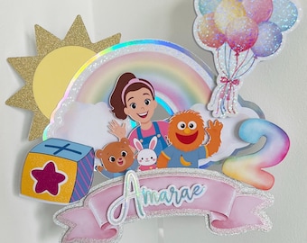 Personalized Ms. Rachel Birthday Cake Topper: Rainbow Holographic Design.