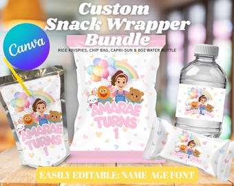 Ms. Rachel Party Favor Wraps | Individuelle Snack-Etiketten (PDF CANVA Download)