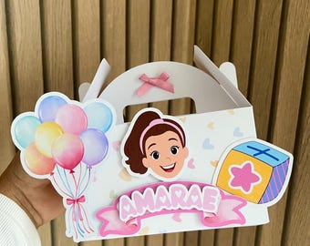 Personalisierte Ms. Rachel Gable Box, Gastgeschenk für Kleinkind-Geburtstagsfeier (mit Buntstiftbox)