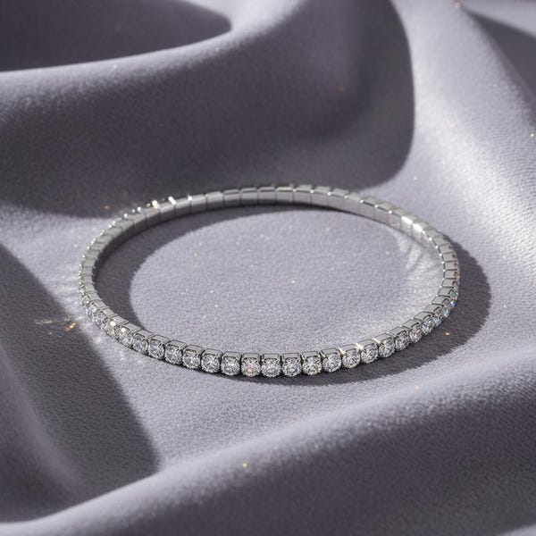 VVS1 Moissanite Tennis Bracelet 2.5MM Stones, 18K Gold Plated, 925 Silver, Elastic Stretch Fit