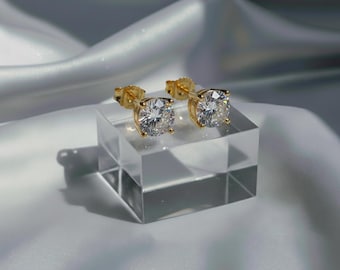 Moissanite Stud Earrings, VVS1 Moissanite Stones, Gold Plated, Sterling Silver