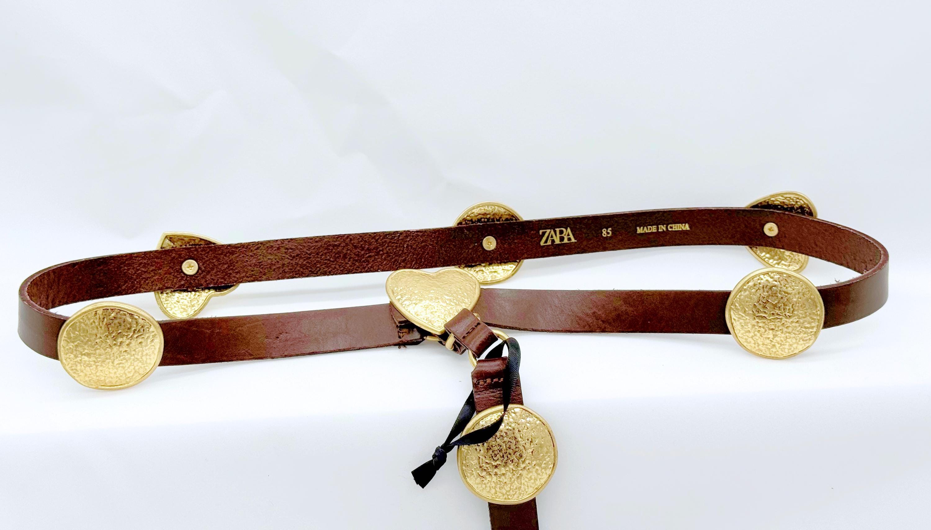 Zara LEATHER HEARTS AND FLOWERS BELT‎ Dark Brown Belt with Silver Details NWT Zara LEATHER HEARTS AND FLOWERS Dark | Mercari main image 4