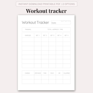 Printable Workout Tracker: Daily Exercise Log, Fitness Planner (PDF Download)