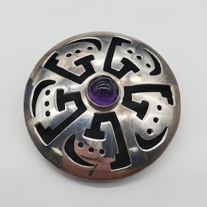 Vintage Taxco Amethyst Mexico .925 Pillow Brooch/Pendant