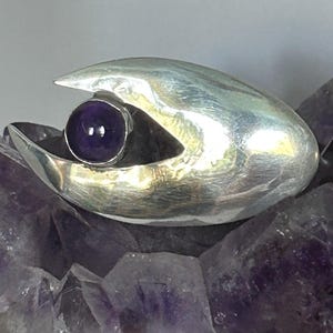 Vintage Taxco Modernist Amethyst Sterling Silver Pin Brooch