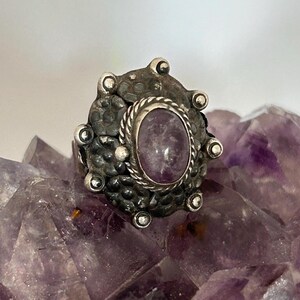 Vintage Taxco Amethyst Poison Ring Eagle Mark, Makers Initials RCM, .925 Silver Mexico Ring size 7