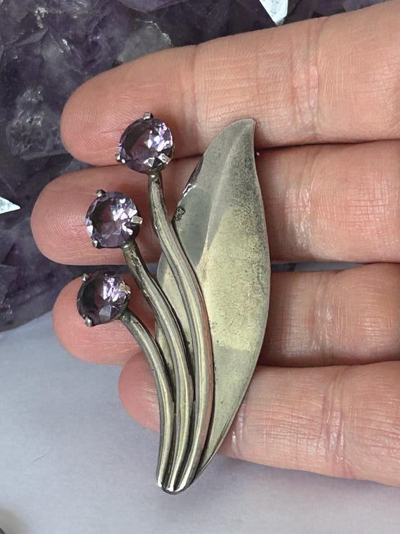 Vintage Taxco Miguel Melendez Amethyst Mexico Sterling Floral Brooch