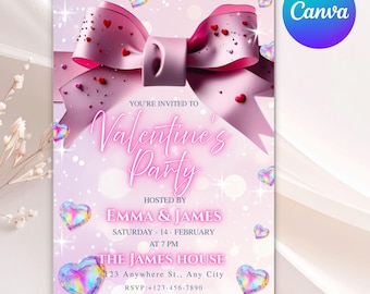 Faire-part Saint-Valentin, faire-part coeur et noeud, faire-part Saint-Valentin, modèle de toile modifiable, faire-part numérique