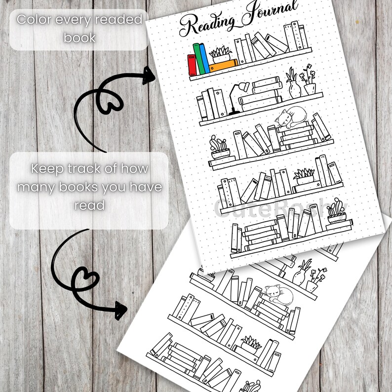 Printable Bookshelf Reading Tracker, Cute Journal Page, Book Tracker ...