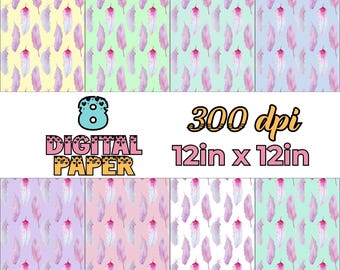 Pastell Feder Digitales Papier Hintergründe, Vintage Ephemera, Junk Journal Kit, Scrapbookpapier, Regenbogen Aquarell, Weihnachtspapier