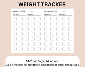 Einfache Gewicht-Tracker-Ziel-Aufzeichnungsvorlage (Goodnote, Notability) PDF Printable Digitaler Download