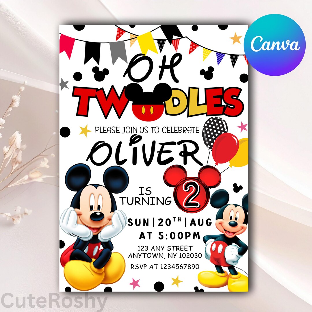Oh Twodles Birthday Invitation, Mickey Mouse 2nd Birthday, Mickey Mouse
