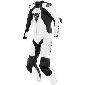Dainese Men’s White & Black Motorcycle Racing Suit – Faylon Exports Leather One-Piece Biker Track Gear with Armor