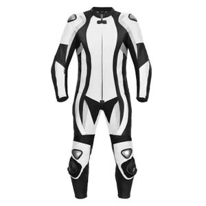 Faylon Exports Motorcycle Racing Leather Suit | Black & White One-Piece Riding Gear with Protective Armor