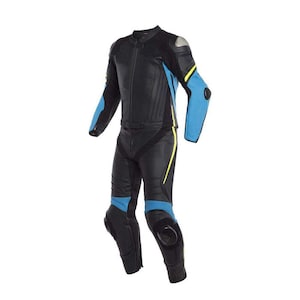 Faylon Exports Motorcycle Racing Suit – 1 Piece Leather Biker Gear | Black & Blue Protective Riding Suit for Men