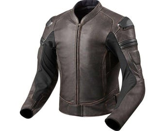 Distressed Braune Echtleder-Jacke Für Motorrad & Biker-Style