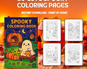 Spooky Kawaii Coloring Book Cute Halloween Coloring Pages for Adults and Kids Printable PDF