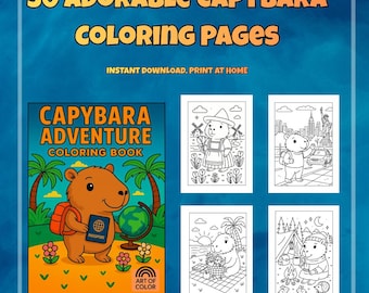 Cute Capybara Adventure Coloring Book Cozy Travel Coloring Pages for Kids and Adults Printable PDF