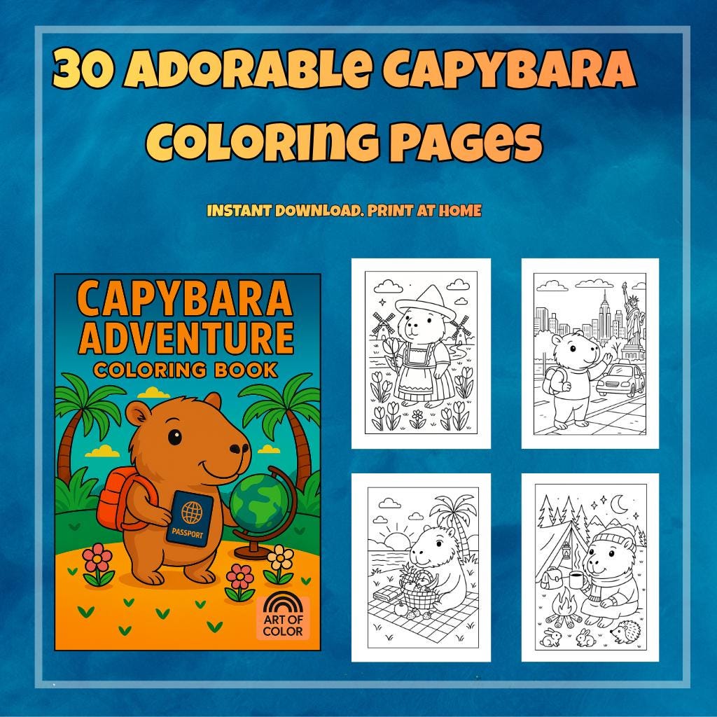 Cute Capybara Adventure Coloring Book Cozy Travel Coloring Pages for ...