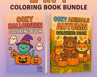 Cozy Halloween Autumn Coloring Book Bundle 60 Cute Kawaii Pages