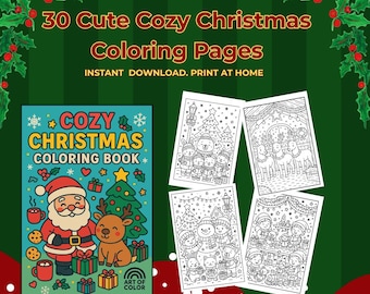 Cozy Christmas Coloring Book Cute Kawaii Holiday Pages Printable PDF