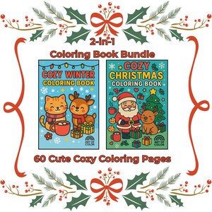 Cozy Winter Coloring Book Bundle 60 Cute Christmas Coloring Pages Printable PDF