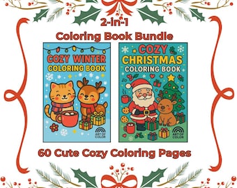 Cozy Winter Coloring Book Bundle 60 Cute Christmas Coloring Pages Printable PDF