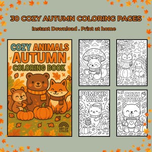 Cozy Fall Animals Coloring Book Cute Autumn Coloring Pages Printable PDF