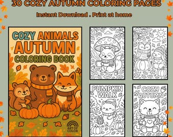 Cozy Fall Animals Coloring Book Cute Autumn Coloring Pages Printable PDF