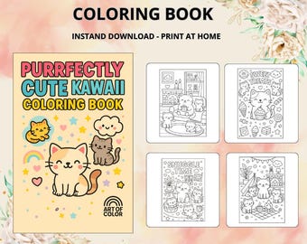 Cute Kawaii Cats Coloring Book Cozy Cat Pages for Kids and Adults