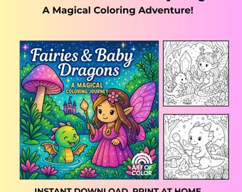 Fairy & Baby Dragon Coloring Book  Cute Kawaii Fantasy Coloring Pages for Kids and Adults  Printable PDF