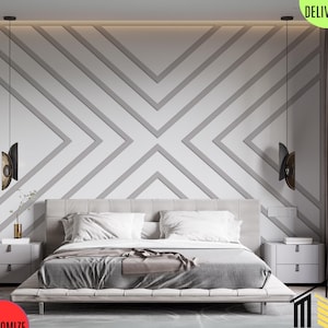 Geometric wall panel, bedroom wall molding, wall decor molding, wall panel kit, Wainscoting Trim Set