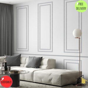 Elegant Wall Molding Trim Panels for Living Room Decor | Customizable Modern Wall Frame Kit | Luxury DIY Wall Paneling Set
