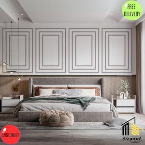 Pre-Cut And Paintable Trim Panels,  Wall Molding Package Ready Home Decor, Custom Geometric Frame Panels for Bedroom Accent Walls