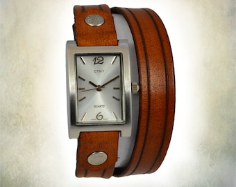 Women's Brown Leather Wrap Watch