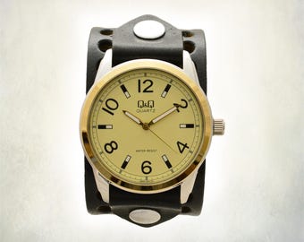 Mens Handmade Leather Cuff Watch