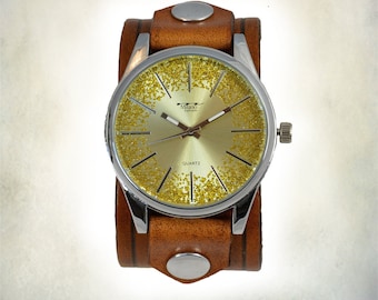 Womens Leather Cuff Watch - Retro 70's