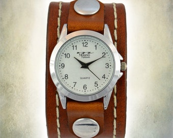 Women's Handmade Leather Cuff Watch