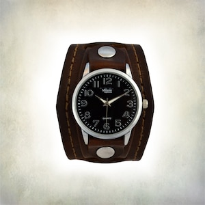 Men&#39;s Brown Leather Cuff Watch