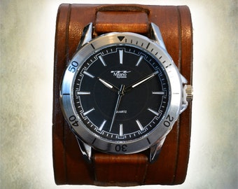 Men's Brown Leather Cuff Watch