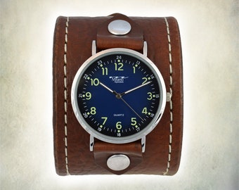 Brown Leather Cuff Watch