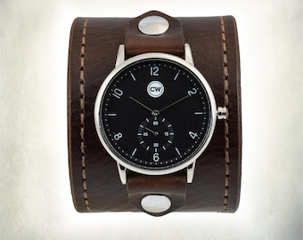 Two Strap Leather Cuff Watch