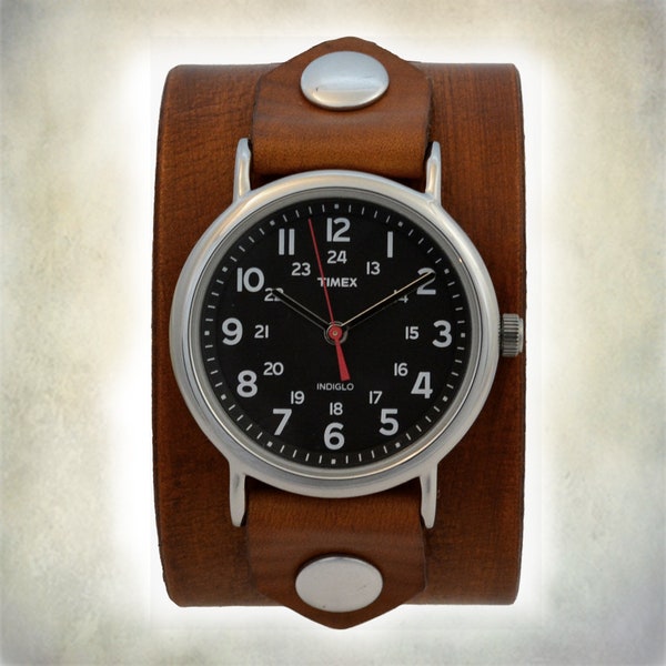Men's Timex Leather Watch;  Wrap Around Cuff